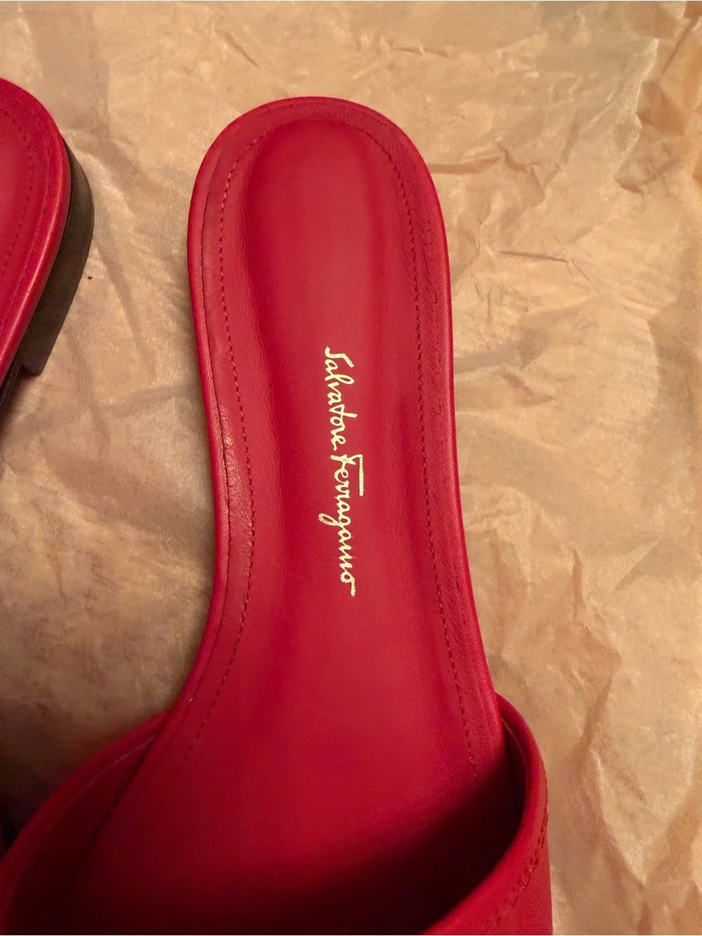 Salvatore Ferragamo Red Gancini Slides - Picture 2 of 5